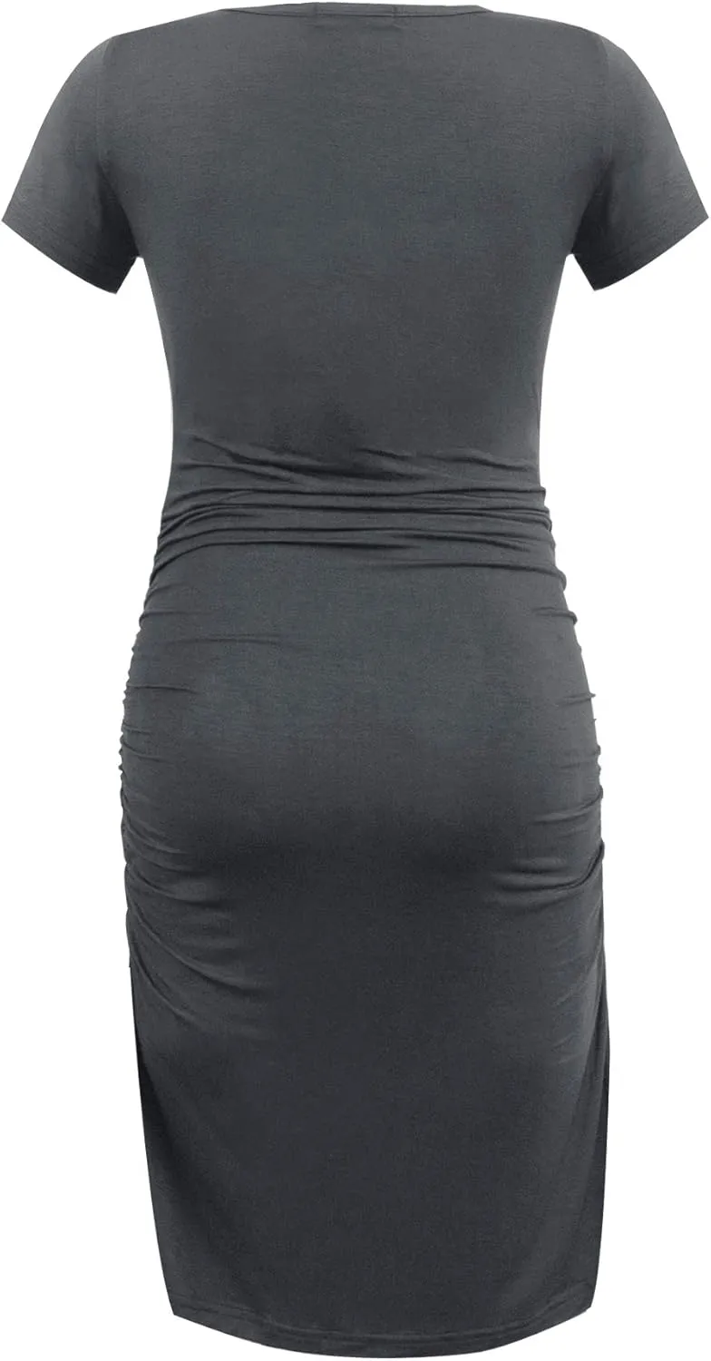 Smallshow Women's Short Sleeve Maternity Dress Ruched Pregnancy Clothes