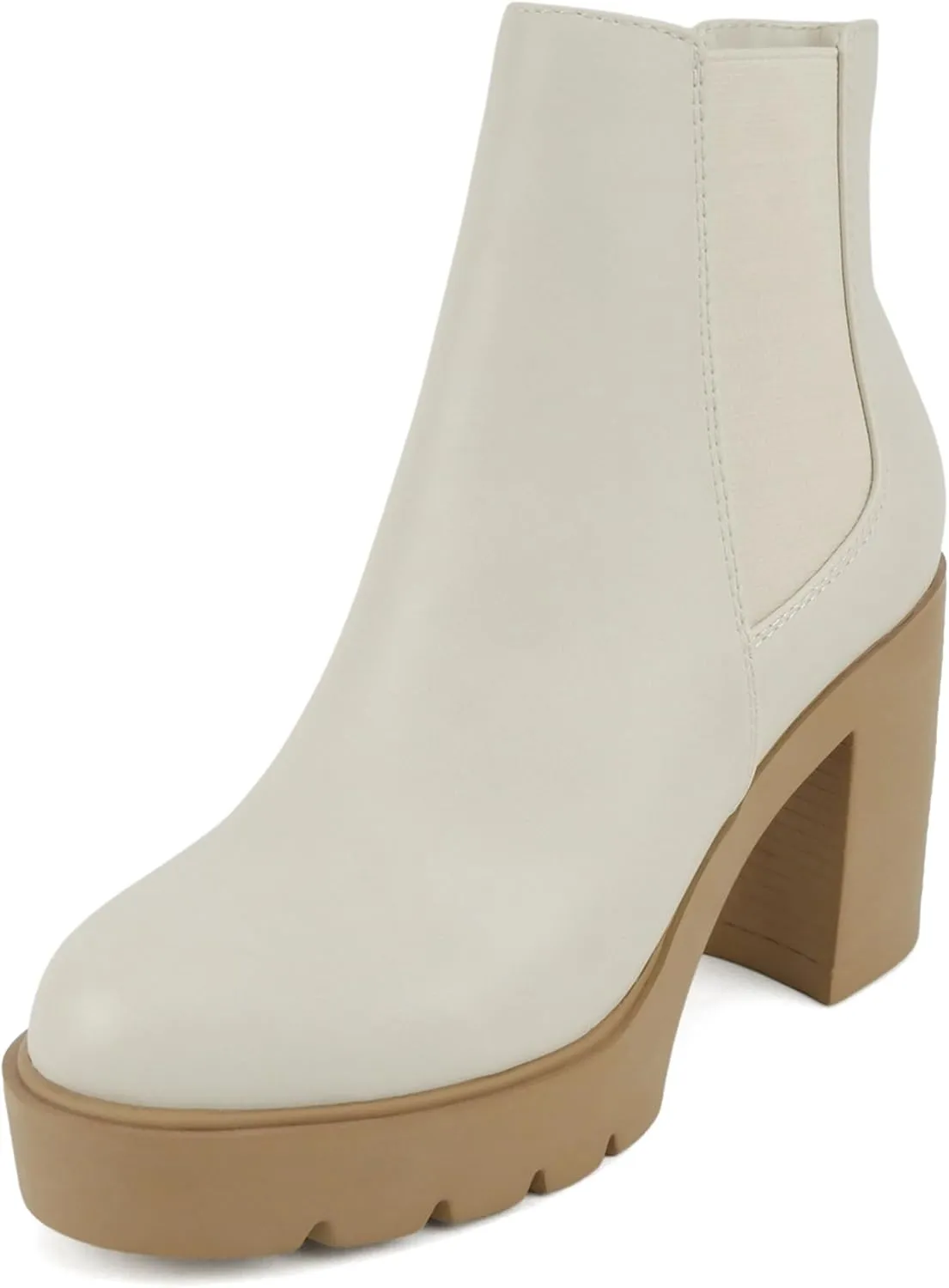 Soda EDITOR ~ Women Lug Sole High Heel Chelsea Fashion Ankle Boot w/Double Elastic Gore