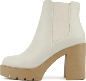 Soda EDITOR ~ Women Lug Sole High Heel Chelsea Fashion Ankle Boot w/Double Elastic Gore