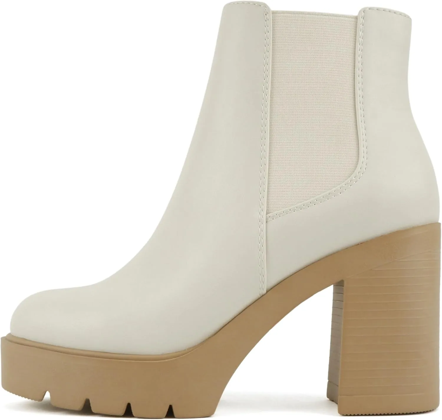Soda EDITOR ~ Women Lug Sole High Heel Chelsea Fashion Ankle Boot w/Double Elastic Gore