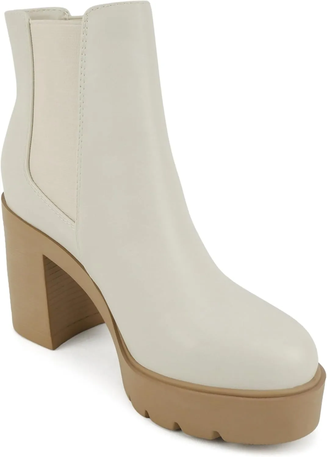 Soda EDITOR ~ Women Lug Sole High Heel Chelsea Fashion Ankle Boot w/Double Elastic Gore