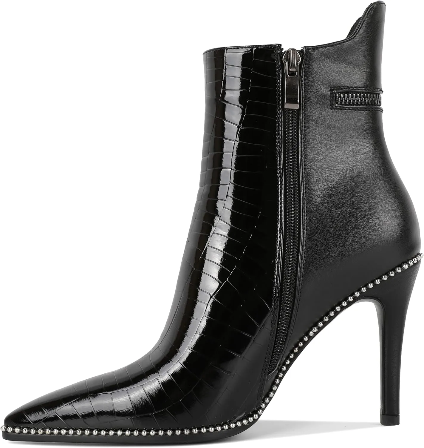 Soireelady Women Ankle Boots High Heel Boots Pointed Toe Stilettos Booties Beaded Short Boots Side Zipper 4 Inch