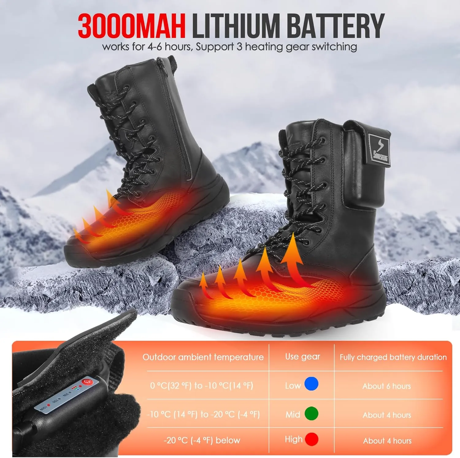 Soulsfeng Heated Boots for Men Women Futuraheat-X Winter Waterproof Warm Snow Boots Rechargeable Electric Heating Boots Foot Warmers