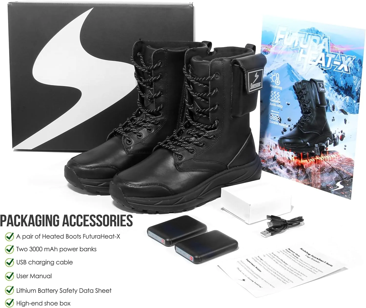 Soulsfeng Heated Boots for Men Women Futuraheat-X Winter Waterproof Warm Snow Boots Rechargeable Electric Heating Boots Foot Warmers