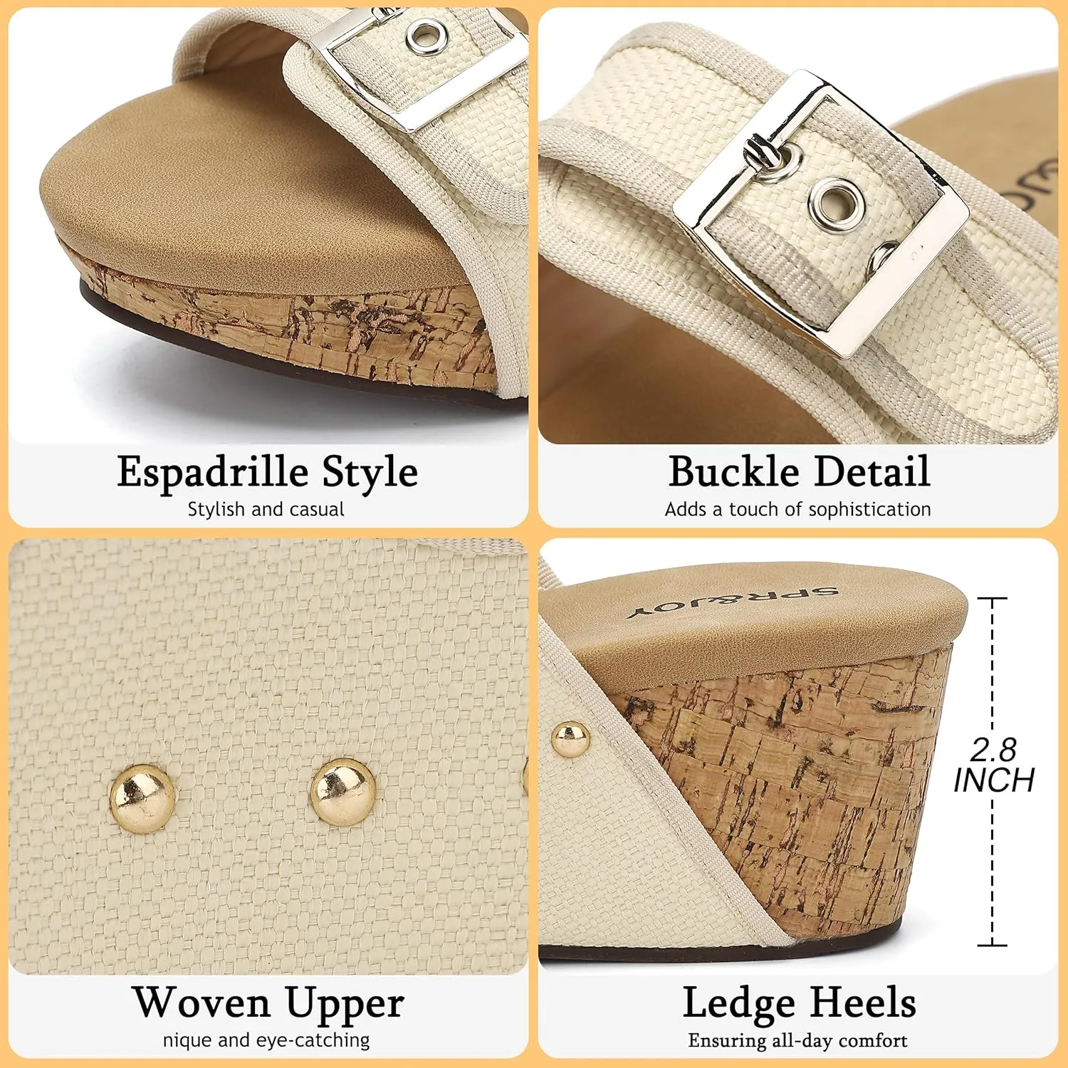 SPR&JOY Womens Buckle Wedge Sandals Open Toe Slip on Slide Platform Shoes
