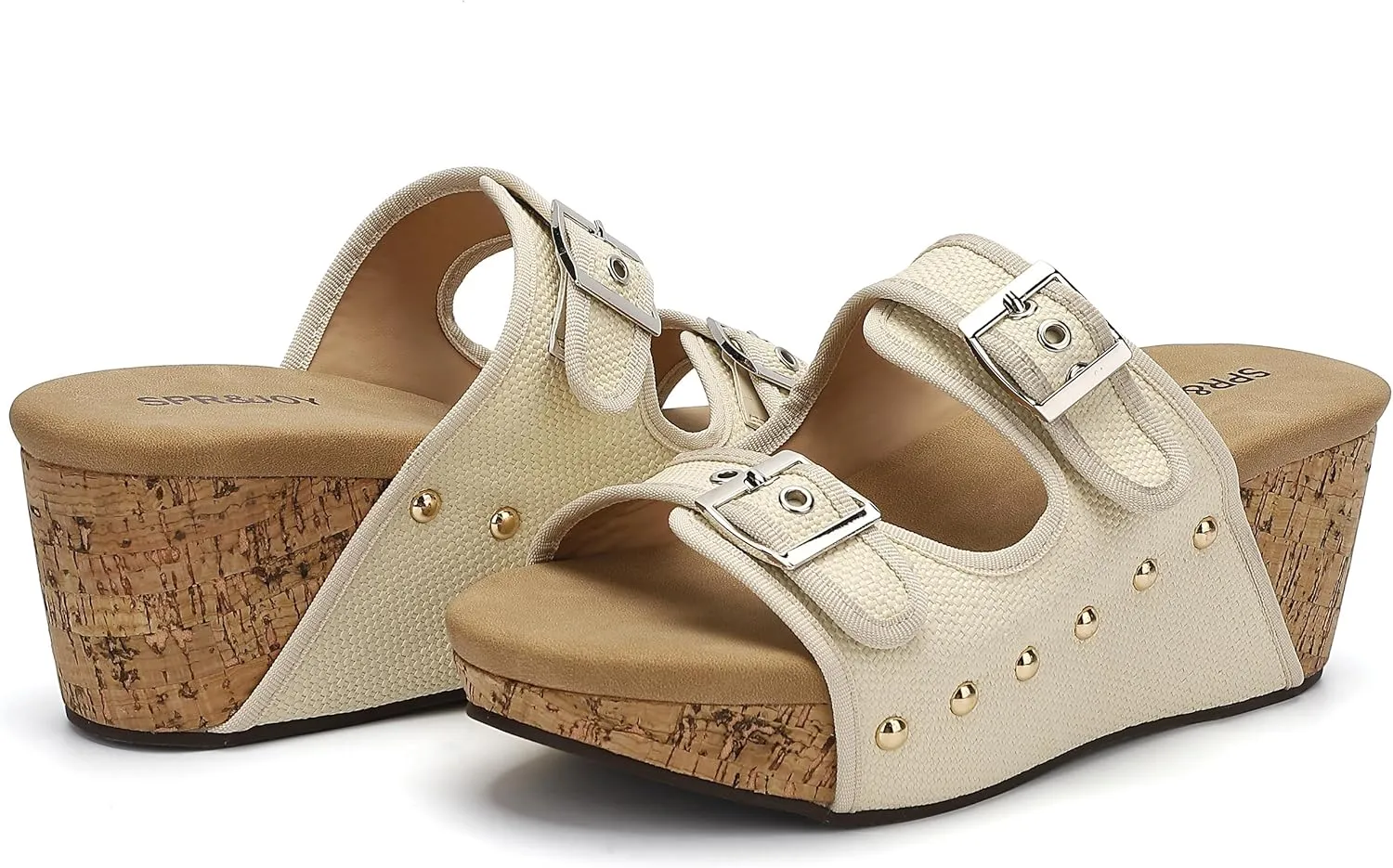 SPR&JOY Womens Buckle Wedge Sandals Open Toe Slip on Slide Platform Shoes