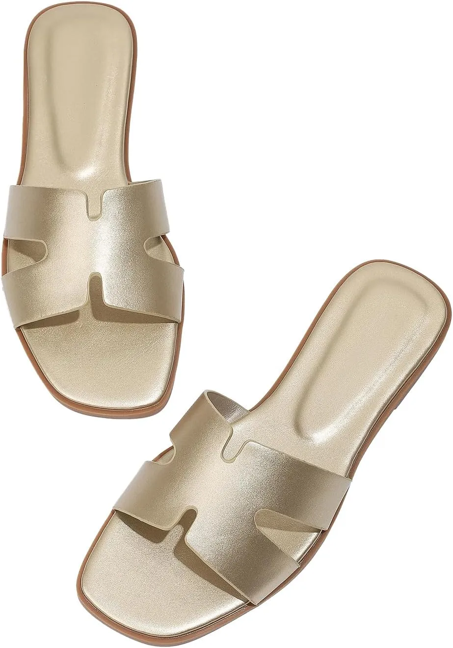 Stratuxx Kaze Open Toe Flat Dress Sandals Womens Slide Comfortable Summer Black, White, Tan Sandals for Women