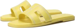 Stratuxx Kaze Womens Flat Sandals Dressy Summer Slide Leather Sandals Comfortable Cute Black Summer Slides for Women