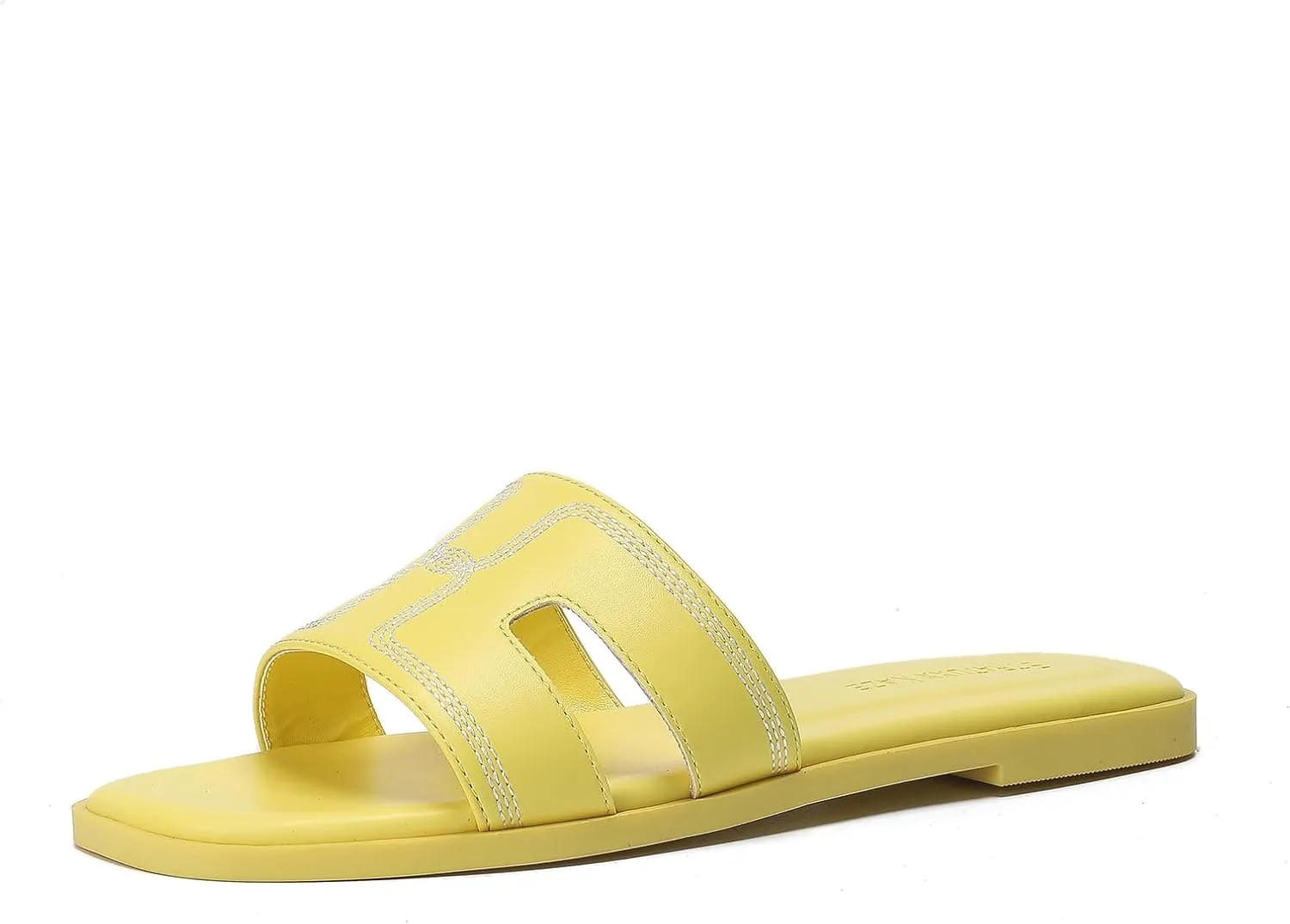 Stratuxx Kaze Womens Flat Sandals Dressy Summer Slide Leather Sandals Comfortable Cute Black Summer Slides for Women