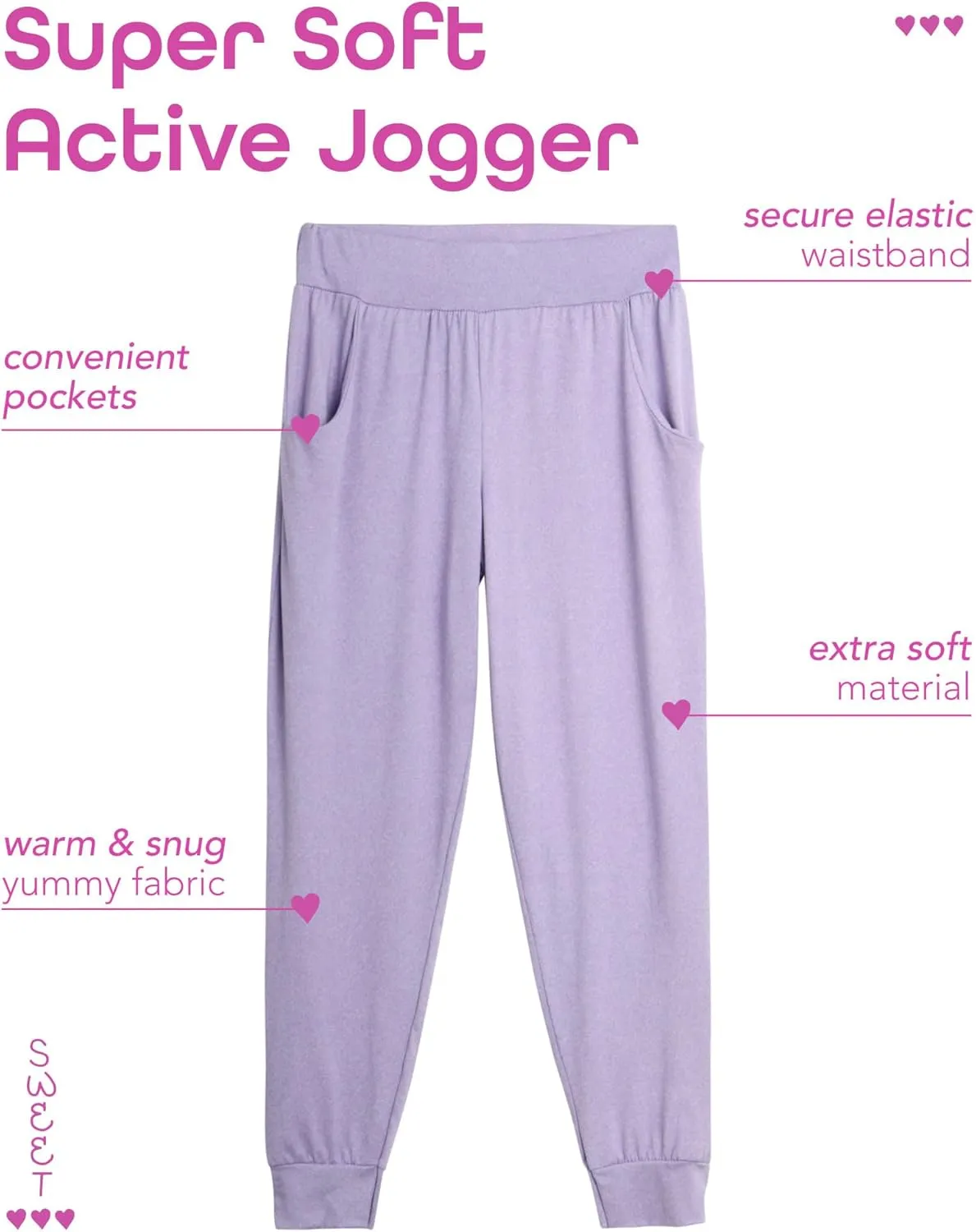 Sweet Hearts Girls Sweatpants - 3 Pack Girls' Activewear High Waisted Jogger Pants with Pockets: Made in USA (Sizes: 5-18)