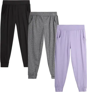 Sweet Hearts Girls Sweatpants - 3 Pack Girls' Activewear High Waisted Jogger Pants with Pockets: Made in USA (Sizes: 5-18)
