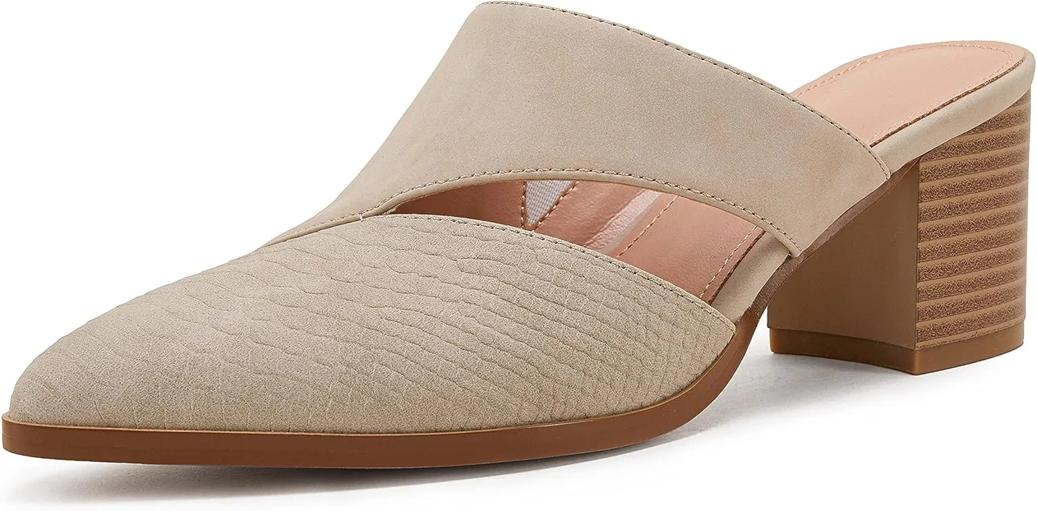 Syktkmx Women's Cutout Backless Mules Slip On Closed Toe Chunky Stacked Heeled Sandals