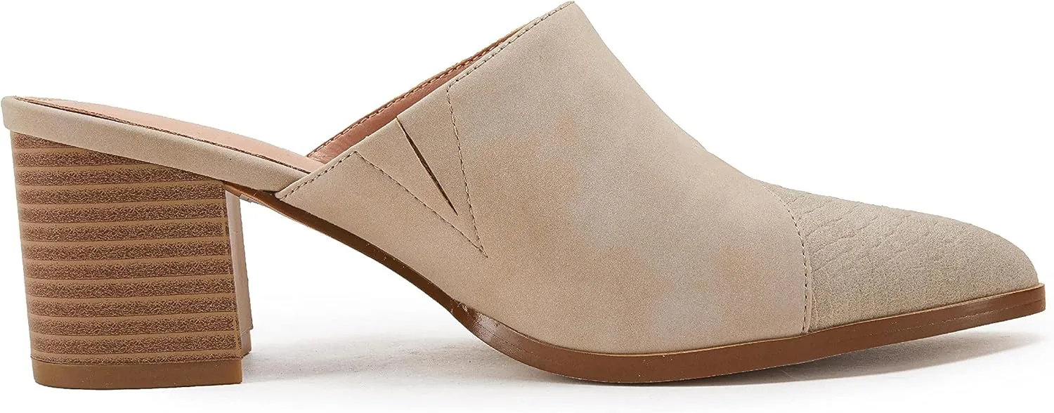 Syktkmx Women's Cutout Backless Mules Slip On Closed Toe Chunky Stacked Heeled Sandals