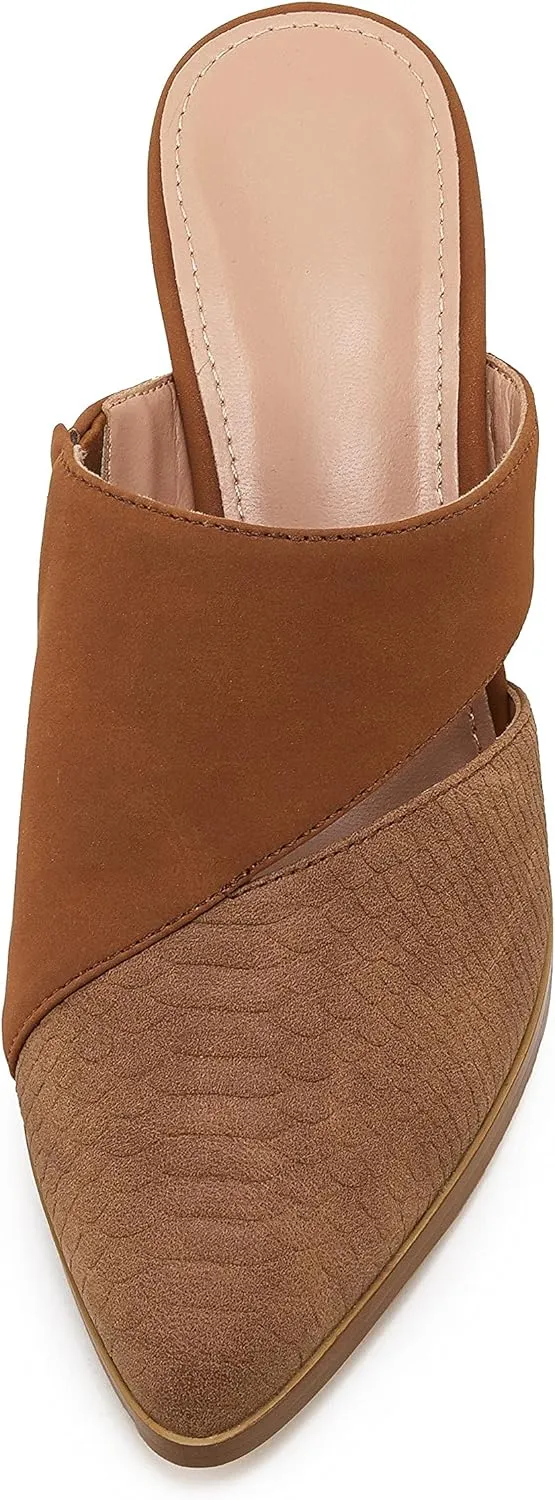 Syktkmx Women's Cutout Backless Mules Slip On Closed Toe Chunky Stacked Heeled Sandals