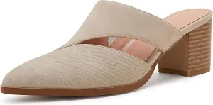 Syktkmx Women's Cutout Backless Mules Slip On Closed Toe Chunky Stacked Heeled Sandals