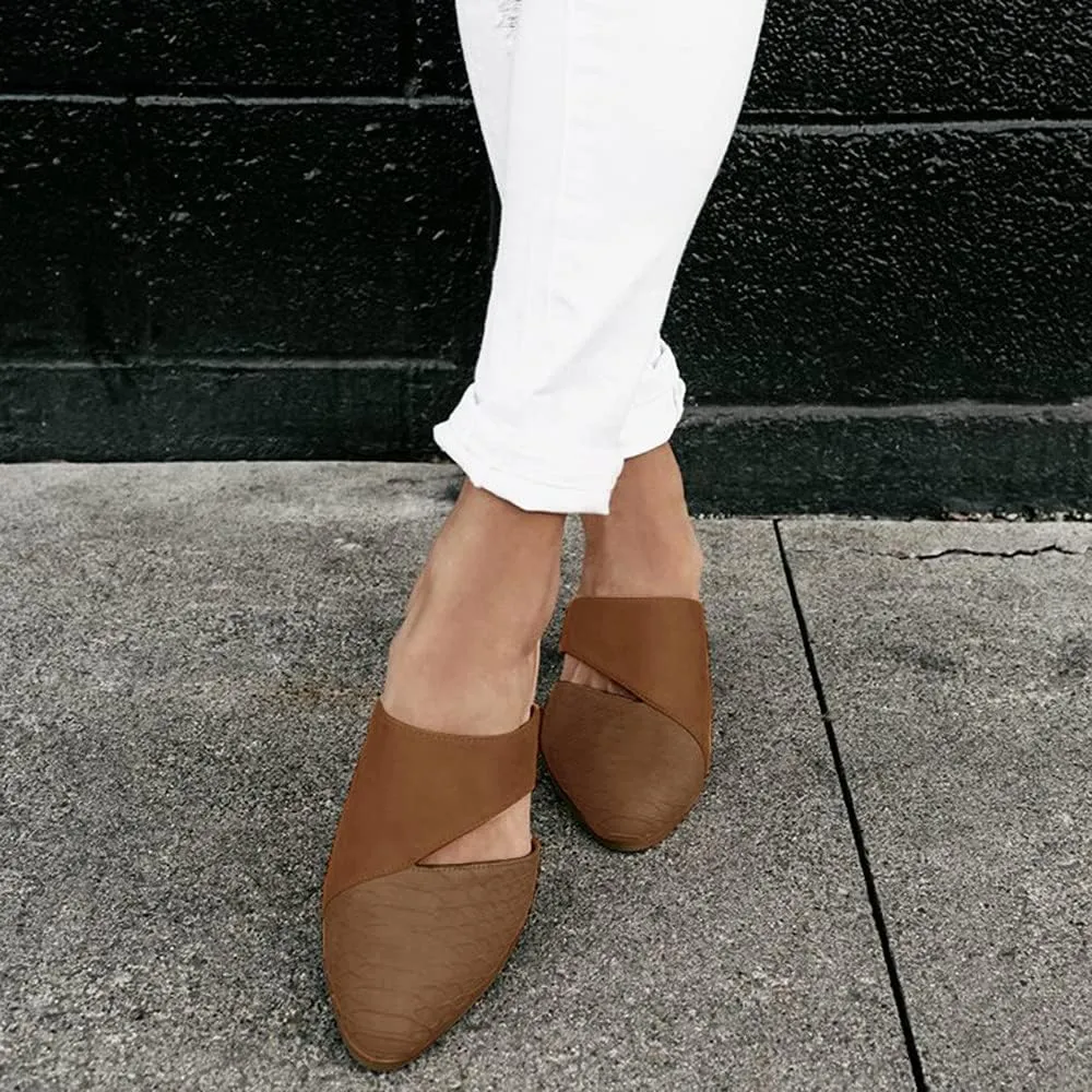 Syktkmx Women's Cutout Backless Mules Slip On Closed Toe Chunky Stacked Heeled Sandals