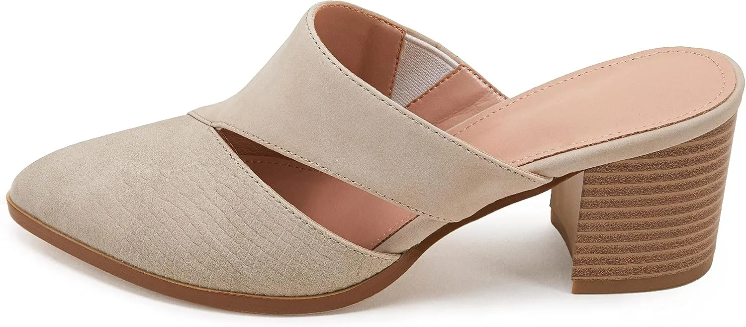 Syktkmx Women's Cutout Backless Mules Slip On Closed Toe Chunky Stacked Heeled Sandals