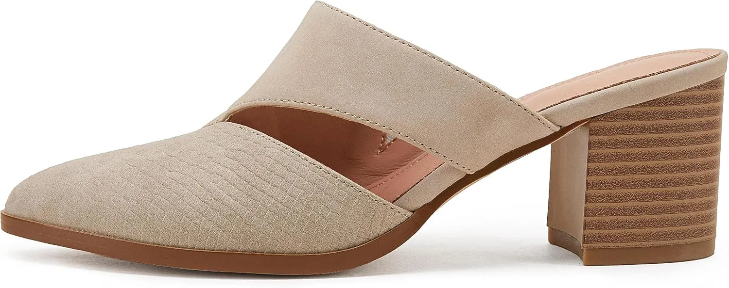Syktkmx Women's Cutout Backless Mules Slip On Closed Toe Chunky Stacked Heeled Sandals