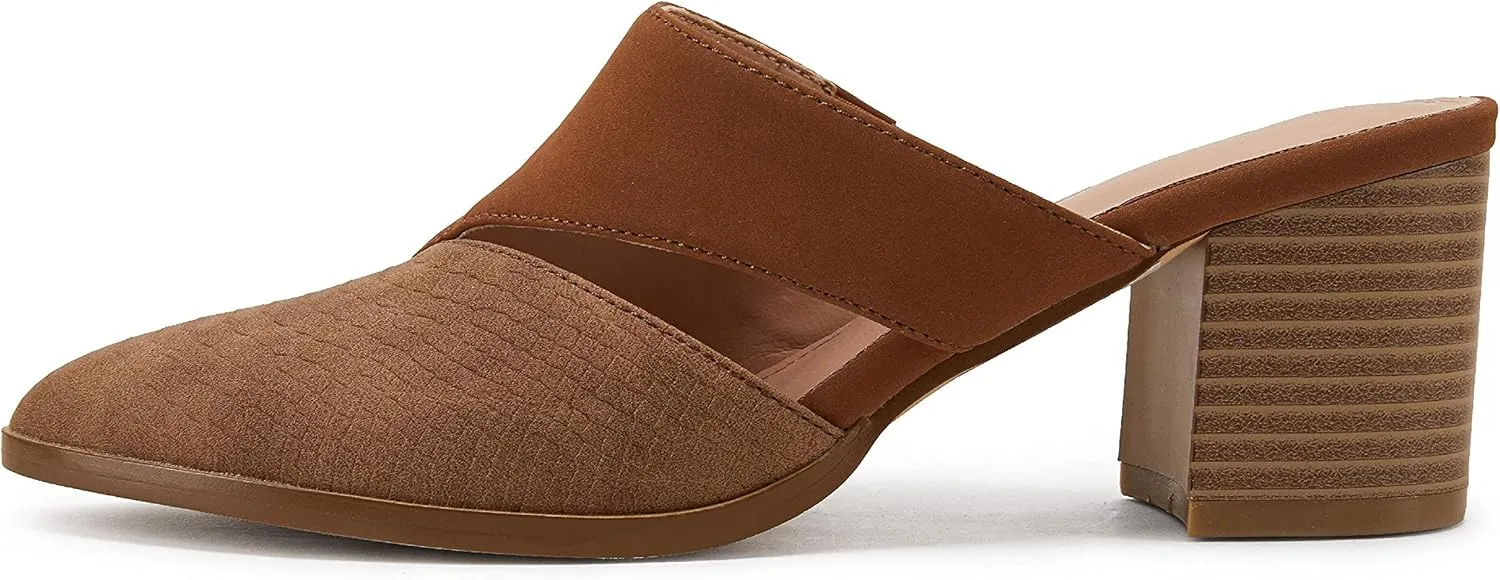 Syktkmx Women's Cutout Backless Mules Slip On Closed Toe Chunky Stacked Heeled Sandals