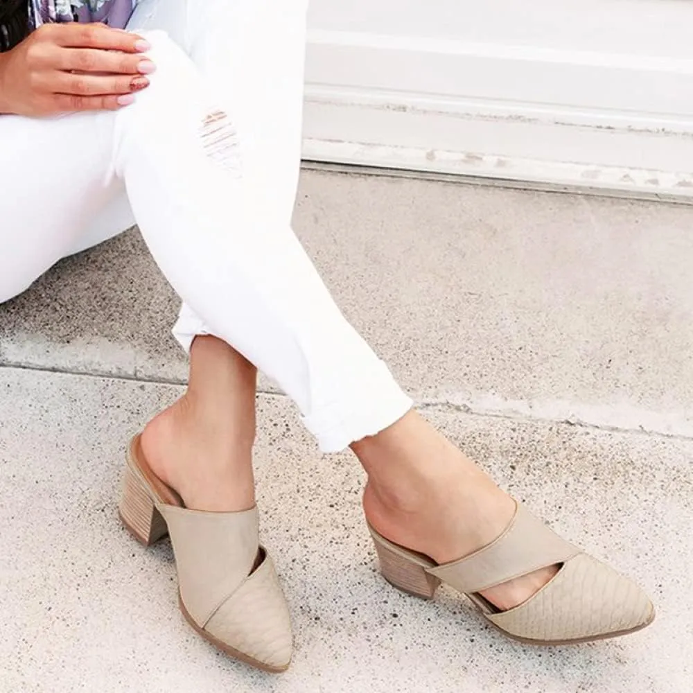 Syktkmx Women's Cutout Backless Mules Slip On Closed Toe Chunky Stacked Heeled Sandals