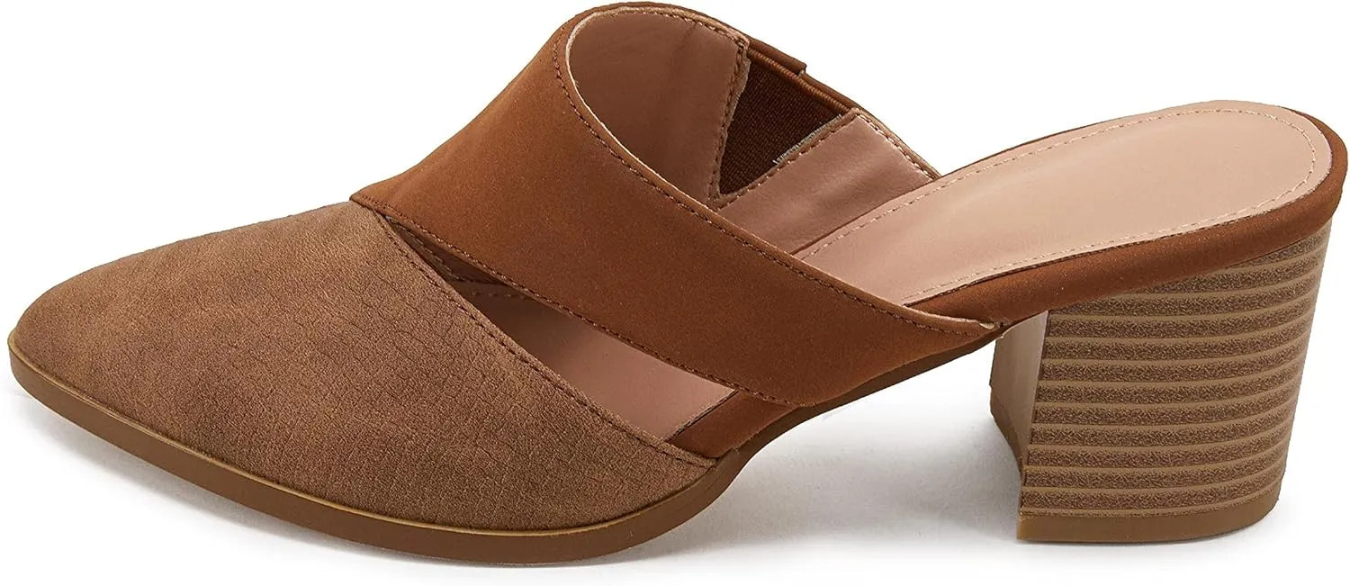 Syktkmx Women's Cutout Backless Mules Slip On Closed Toe Chunky Stacked Heeled Sandals