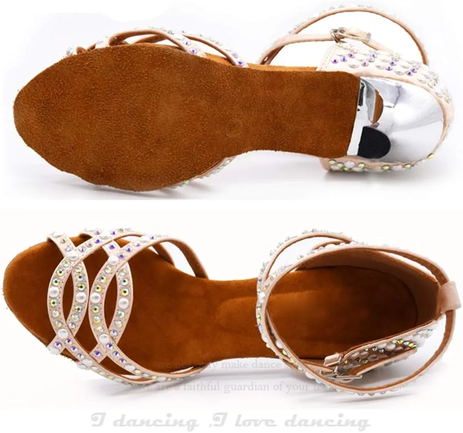 TDA Women's Open Toe Pearl Rhinestones Satin Cut-out Salsa Tango Prom Latin Modern Dance Shoes Wedding Praty Sandals