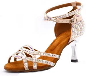 TDA Women's Open Toe Pearl Rhinestones Satin Cut-out Salsa Tango Prom Latin Modern Dance Shoes Wedding Praty Sandals