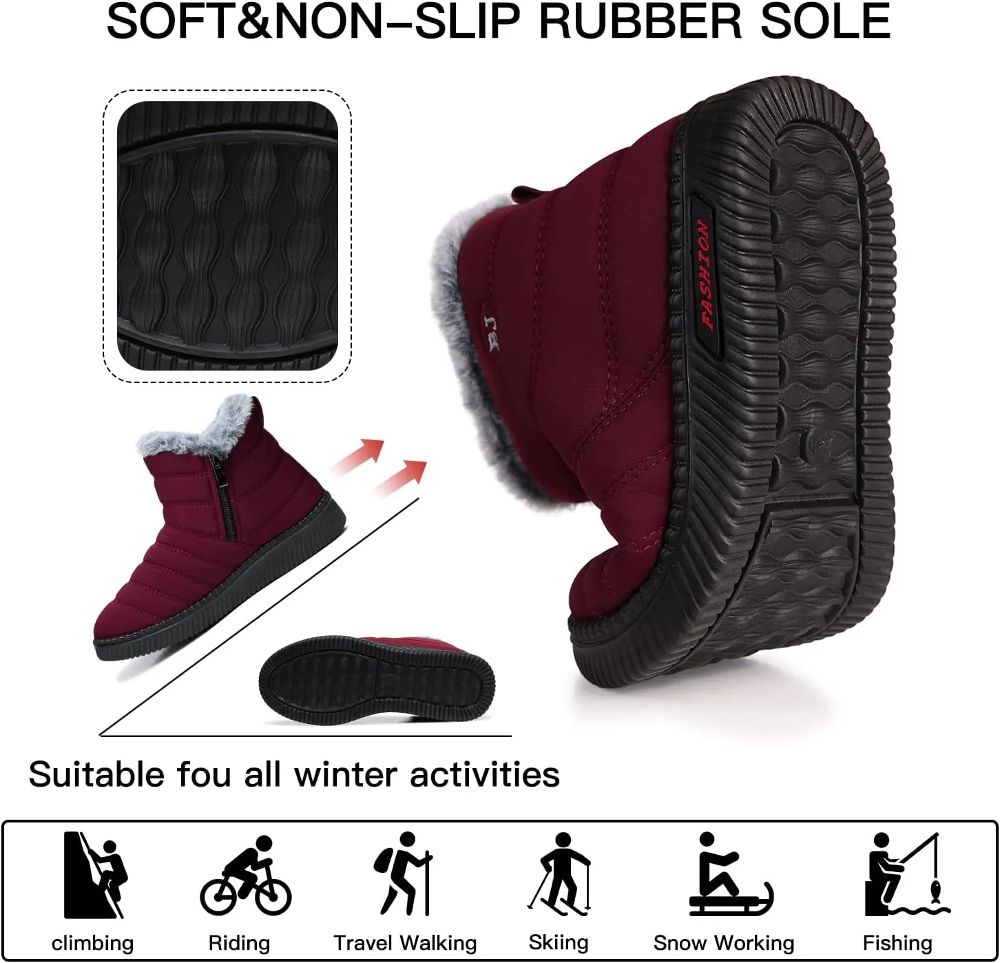 TEMOFON Womens Snow Boots Winter Warm Ankle Boots Waterproof Outdoor Fur Lined Shoes for Women