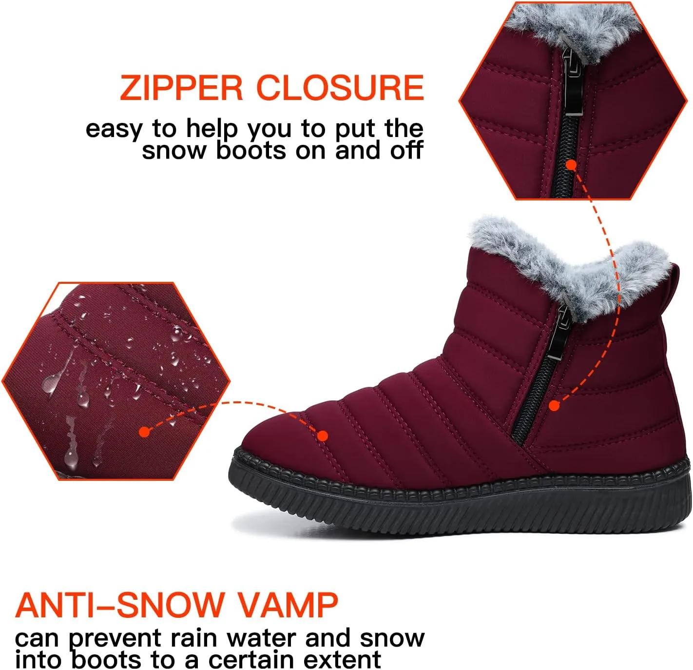 TEMOFON Womens Snow Boots Winter Warm Ankle Boots Waterproof Outdoor Fur Lined Shoes for Women