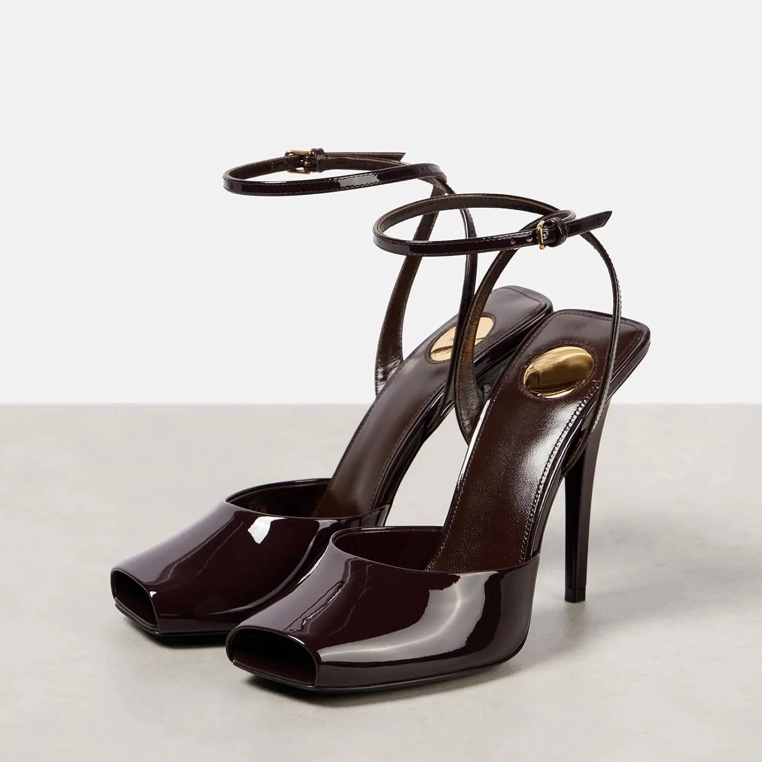 THESHY Womens Sandals Square Open Toe Stiletto High Heels Leather Ankle Strap Sandals Peep Toe Backless Buckle Dress Party Fashion Shoes for Women
