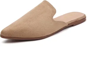 Tilocow Mules for Woman Comfortable Pointed Toe Backless Loafers Flat Mule Business Casual Shoes Slides Slip on