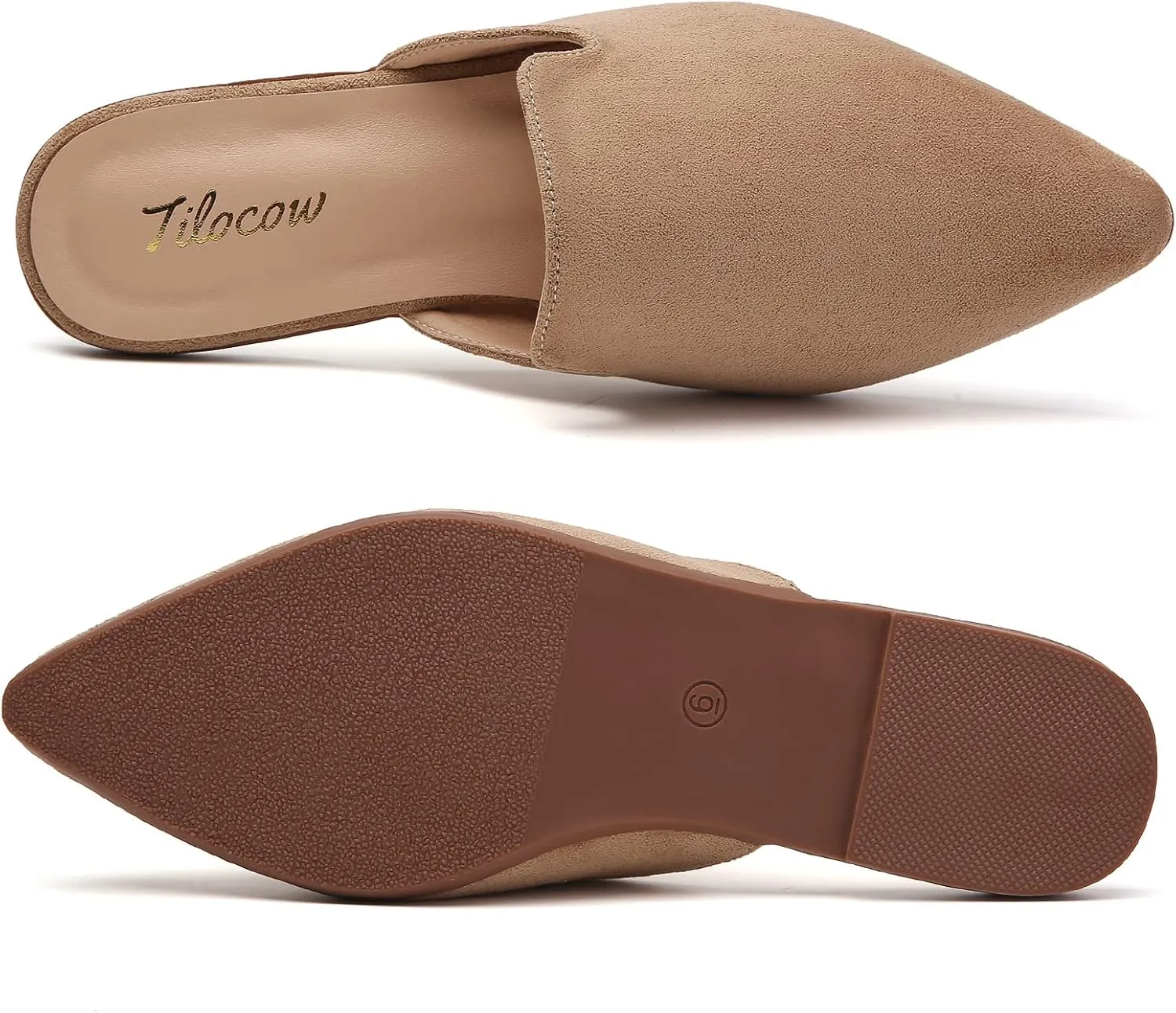 Tilocow Mules for Woman Comfortable Pointed Toe Backless Loafers Flat Mule Business Casual Shoes Slides Slip on