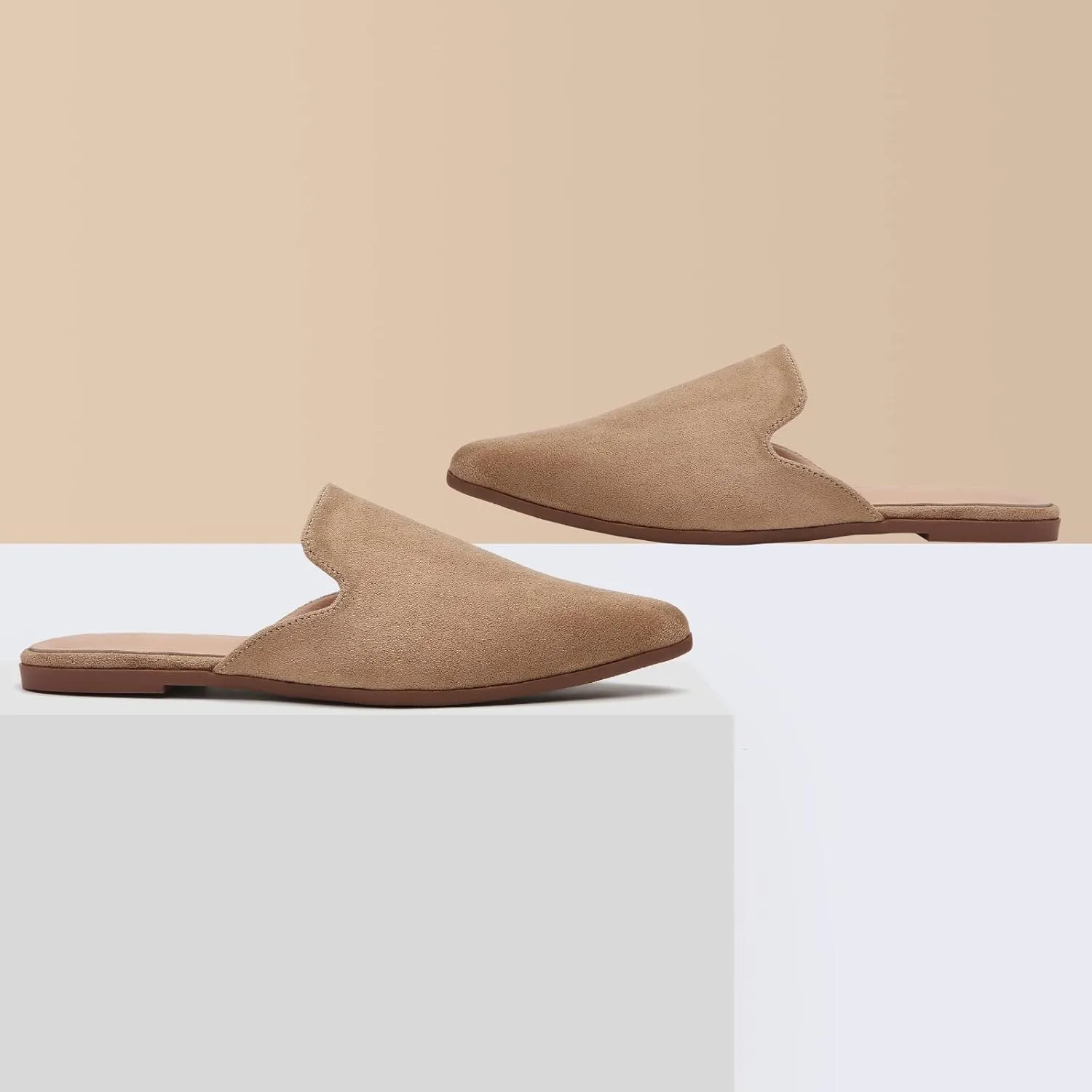 Tilocow Mules for Woman Comfortable Pointed Toe Backless Loafers Flat Mule Business Casual Shoes Slides Slip on
