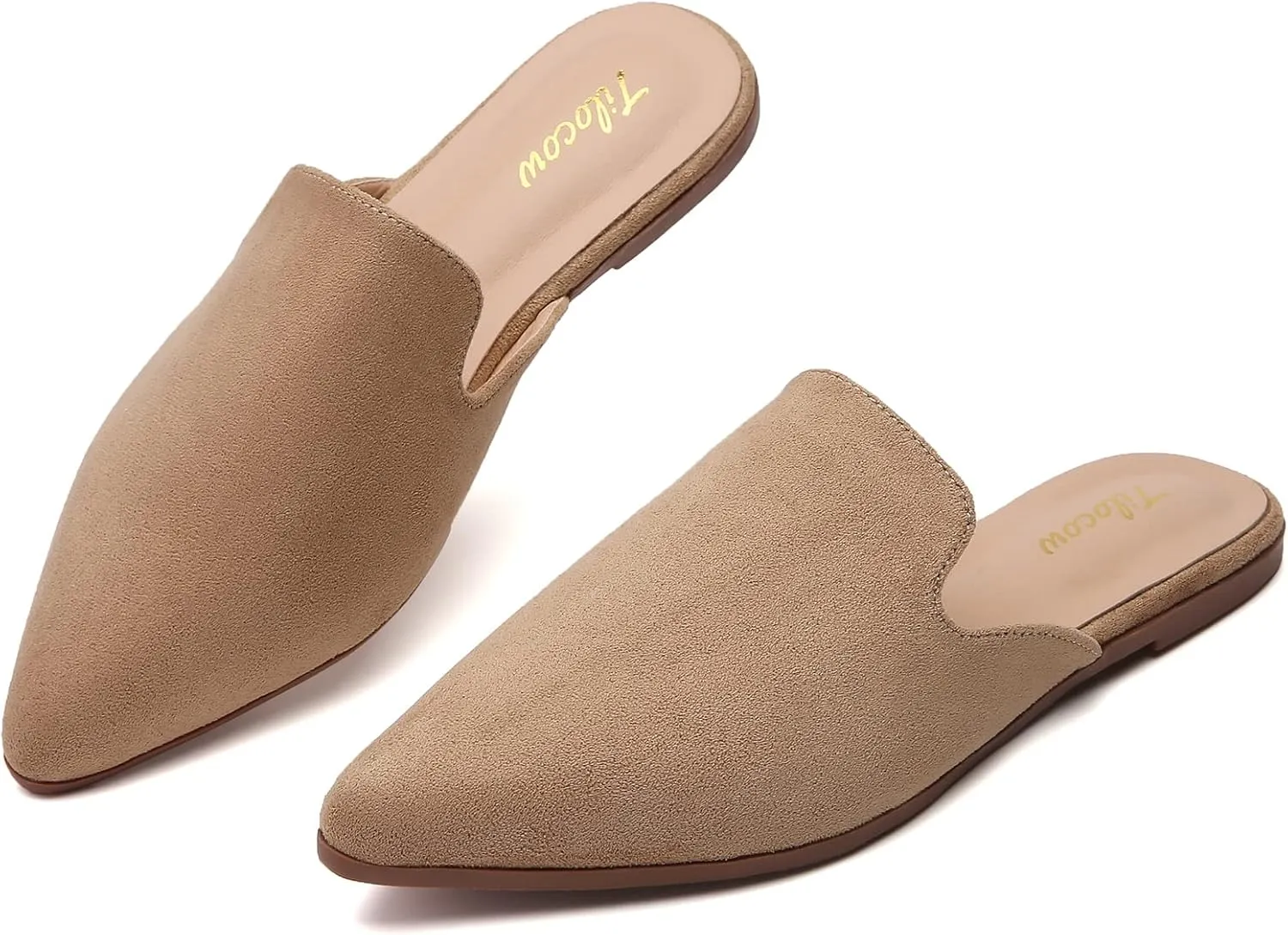 Tilocow Mules for Woman Comfortable Pointed Toe Backless Loafers Flat Mule Business Casual Shoes Slides Slip on