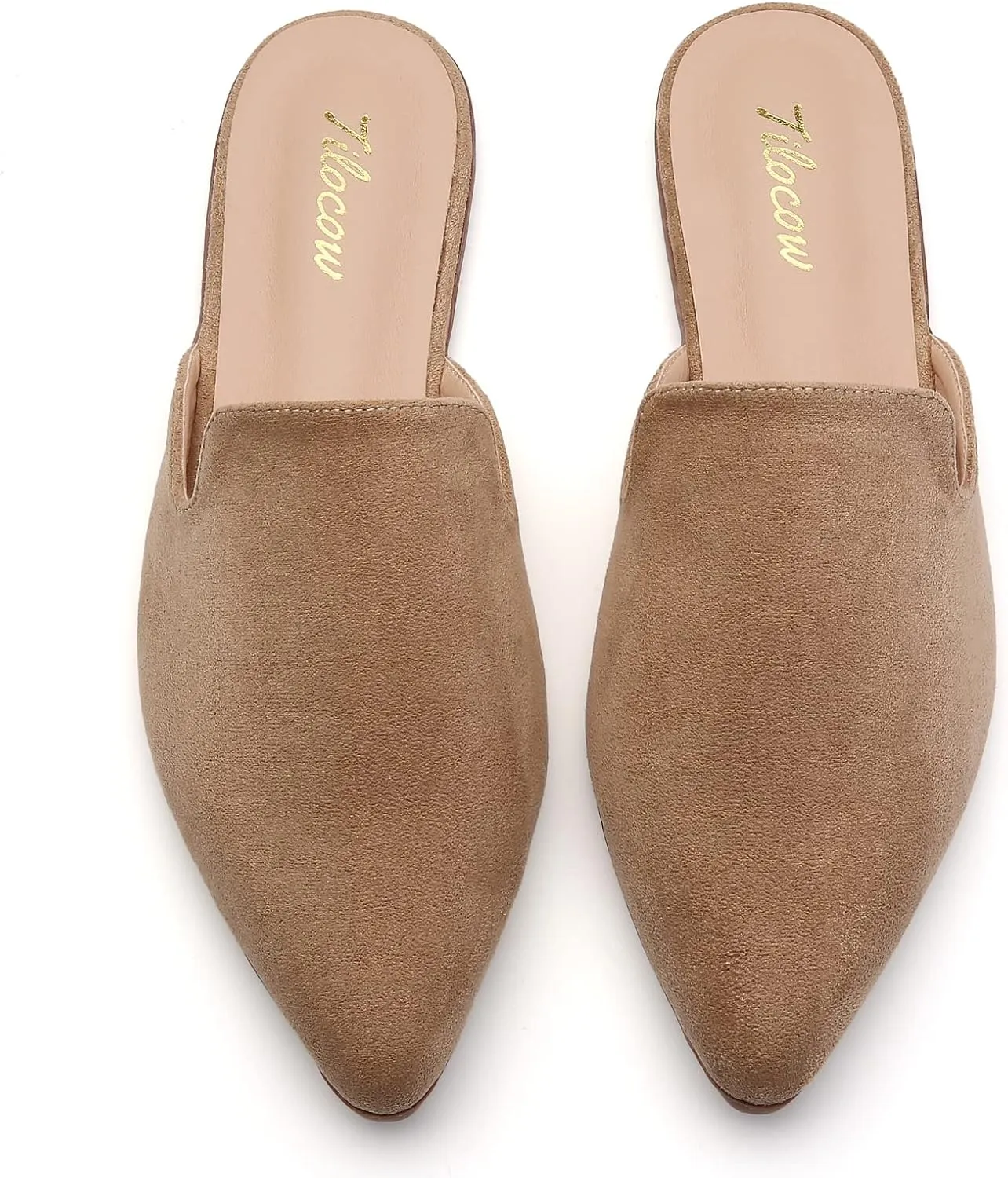 Tilocow Mules for Woman Comfortable Pointed Toe Backless Loafers Flat Mule Business Casual Shoes Slides Slip on