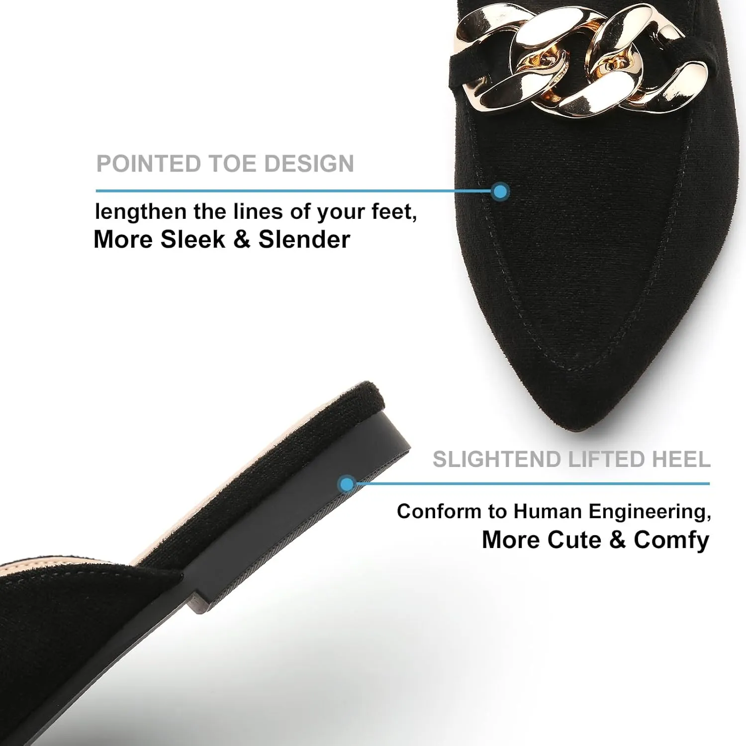 Tilocow Mules for Woman - Flats Shoes Women Dressy Comfortable Mules Metal Chain Slip Ons Backless Loafers Fashion 2023 Shoes
