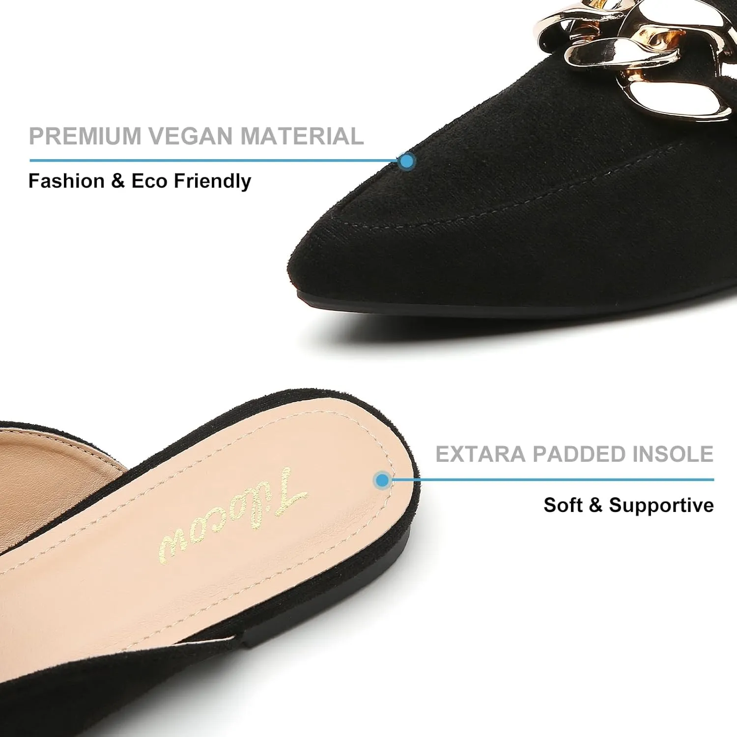 Tilocow Mules for Woman - Flats Shoes Women Dressy Comfortable Mules Metal Chain Slip Ons Backless Loafers Fashion 2023 Shoes