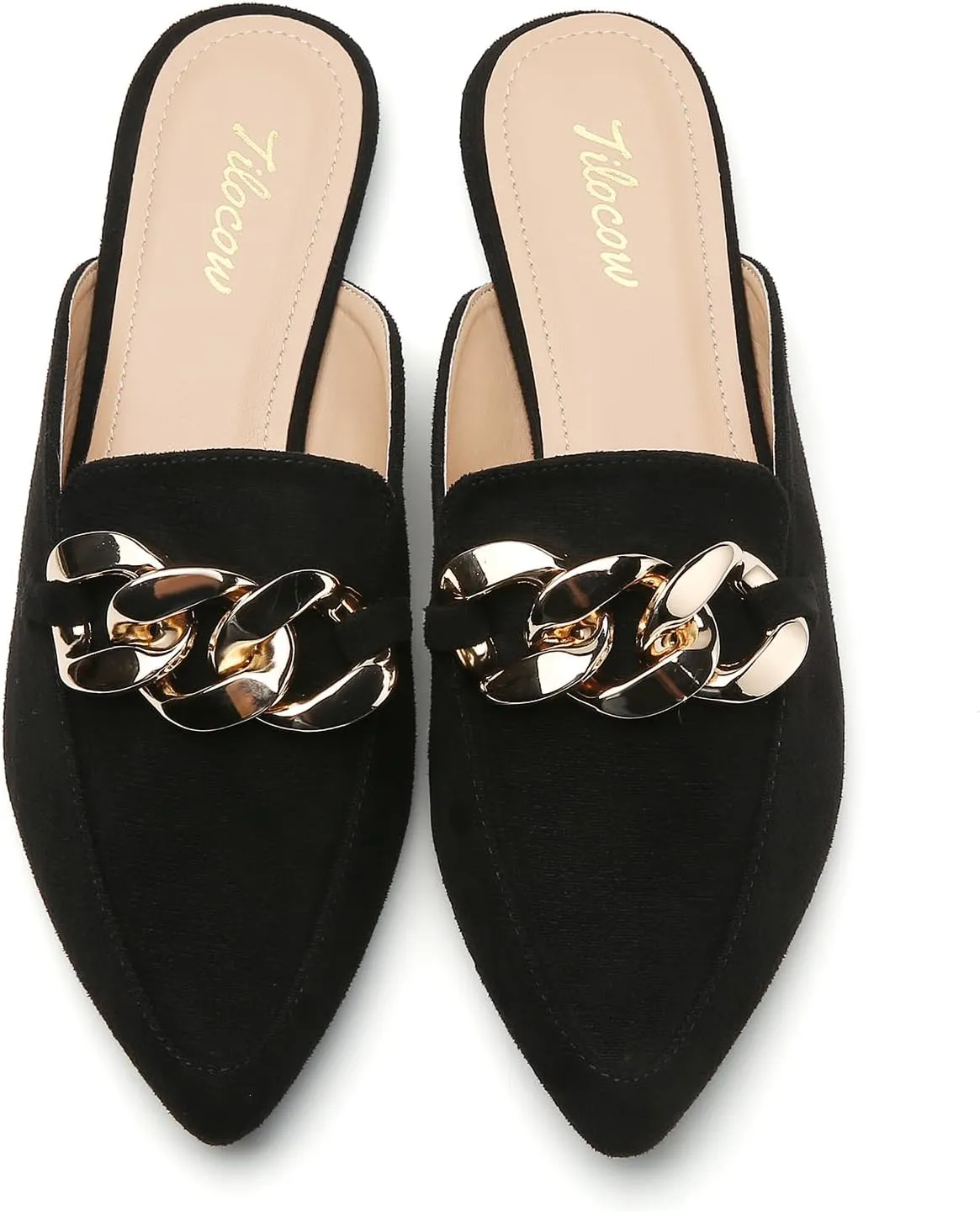 Tilocow Mules for Woman - Flats Shoes Women Dressy Comfortable Mules Metal Chain Slip Ons Backless Loafers Fashion 2023 Shoes