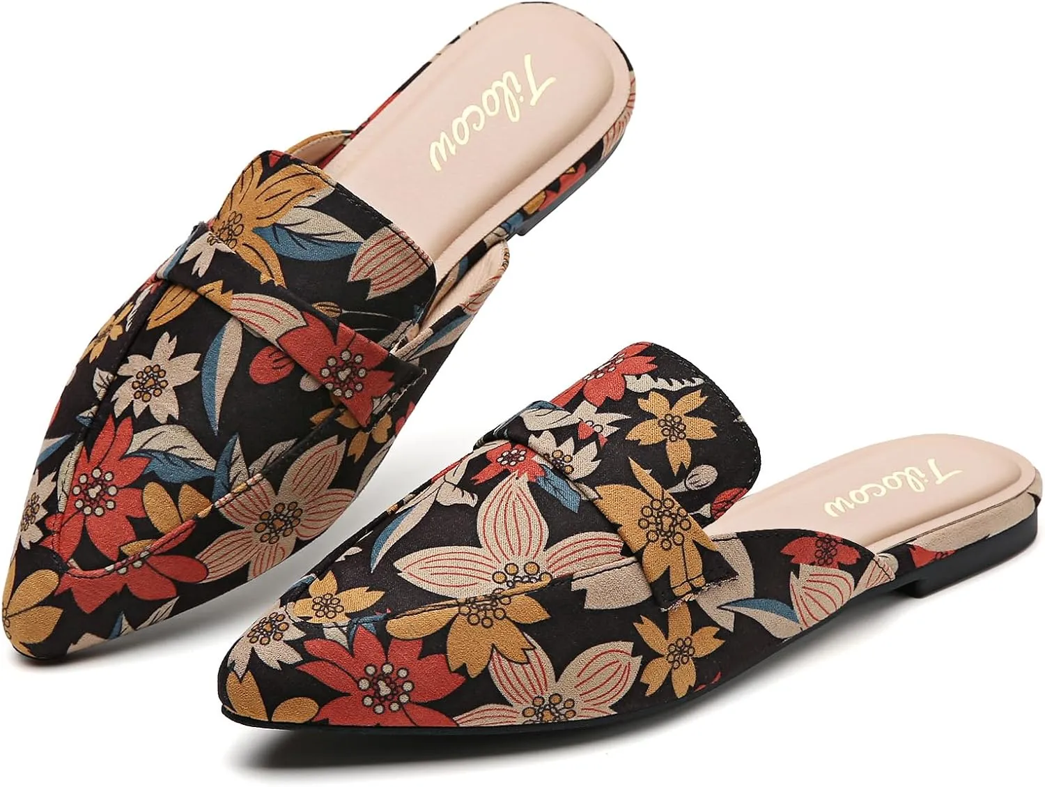 Tilocow Slip On Mules for Women Open Back Closed Pointed Toe Flats Womens Business Work Shoes Flavor Slides