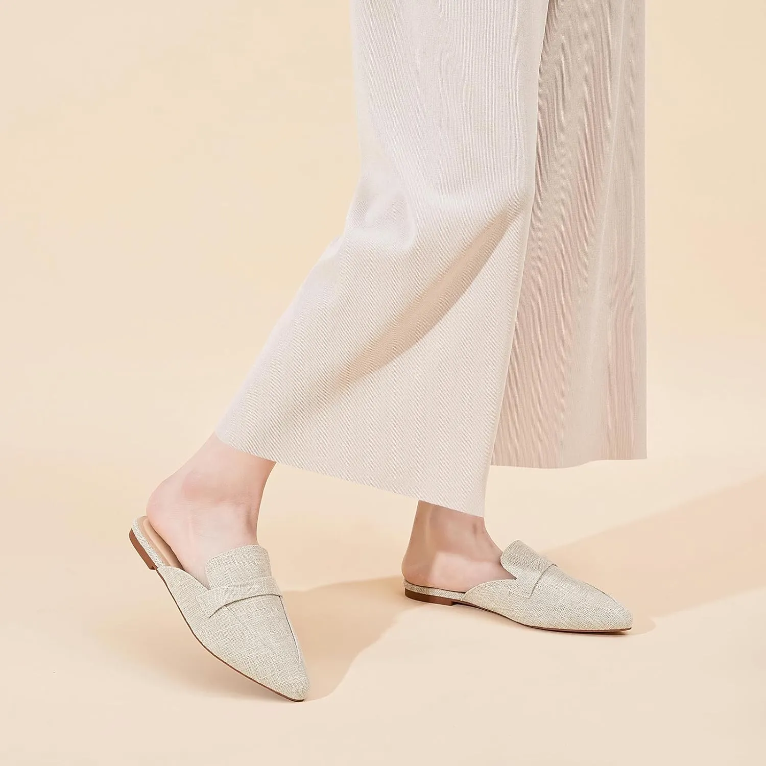 Tilocow Slip On Mules for Women Open Back Closed Pointed Toe Flats Womens Business Work Shoes Flavor Slides