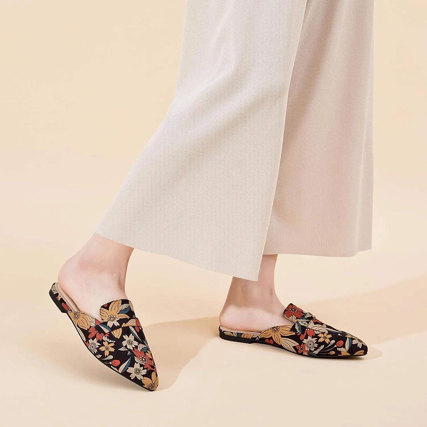 Tilocow Slip On Mules for Women Open Back Closed Pointed Toe Flats Womens Business Work Shoes Flavor Slides