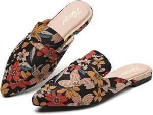 Tilocow Slip On Mules for Women Open Back Closed Pointed Toe Flats Womens Business Work Shoes Flavor Slides