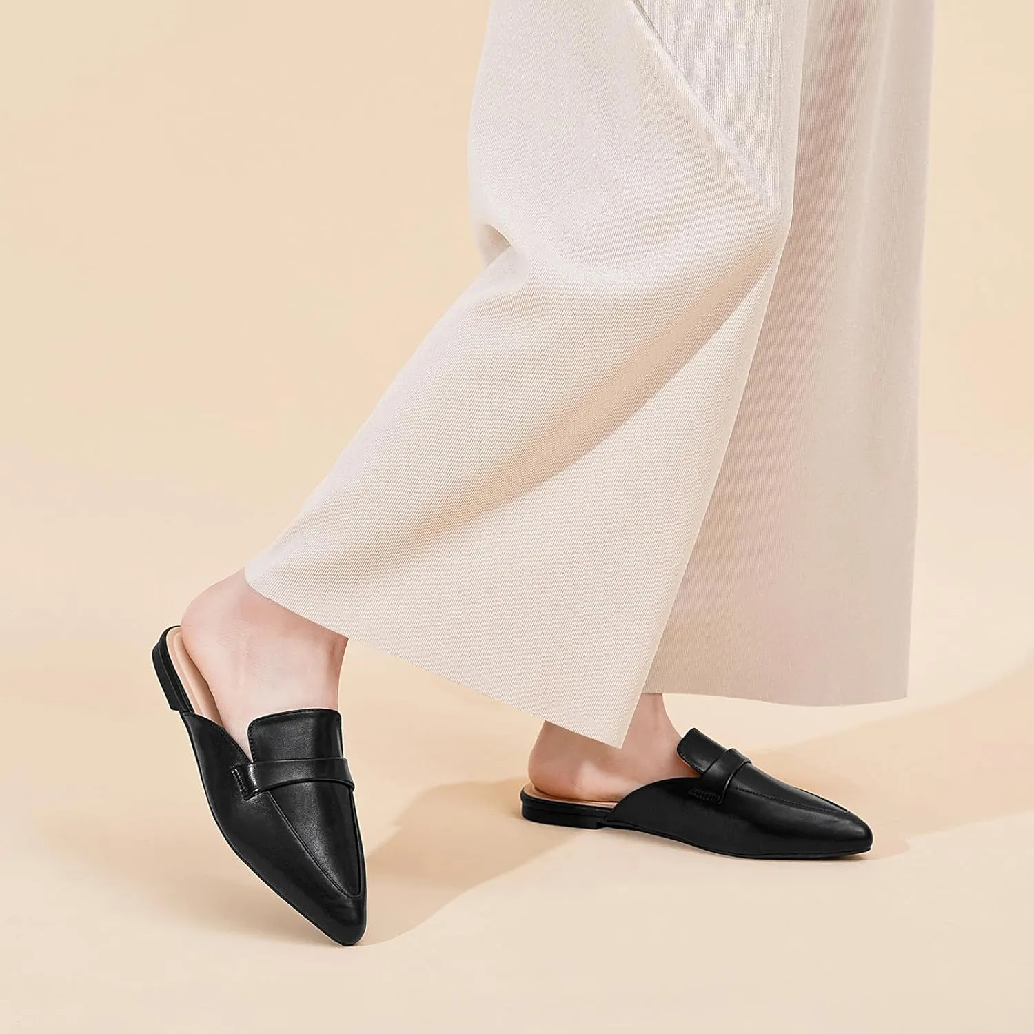 Tilocow Slip On Mules for Women Open Back Closed Pointed Toe Flats Womens Business Work Shoes Flavor Slides