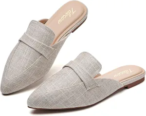 Tilocow Slip On Mules for Women Open Back Closed Pointed Toe Flats Womens Business Work Shoes Flavor Slides