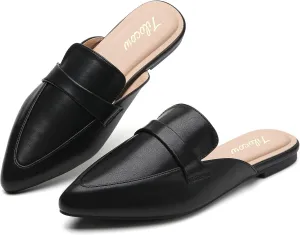 Tilocow Slip On Mules for Women Open Back Closed Pointed Toe Flats Womens Business Work Shoes Flavor Slides