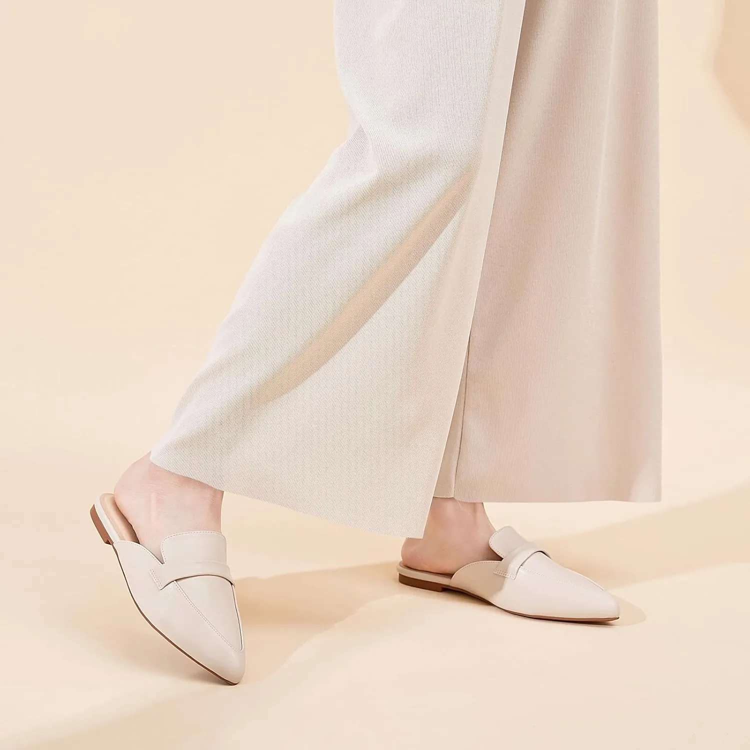 Tilocow Slip On Mules for Women Open Back Closed Pointed Toe Flats Womens Business Work Shoes Flavor Slides