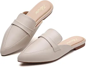 Tilocow Slip On Mules for Women Open Back Closed Pointed Toe Flats Womens Business Work Shoes Flavor Slides