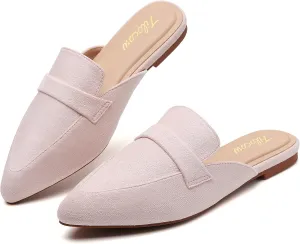 Tilocow Slip On Mules for Women Open Back Closed Pointed Toe Flats Womens Business Work Shoes Flavor Slides