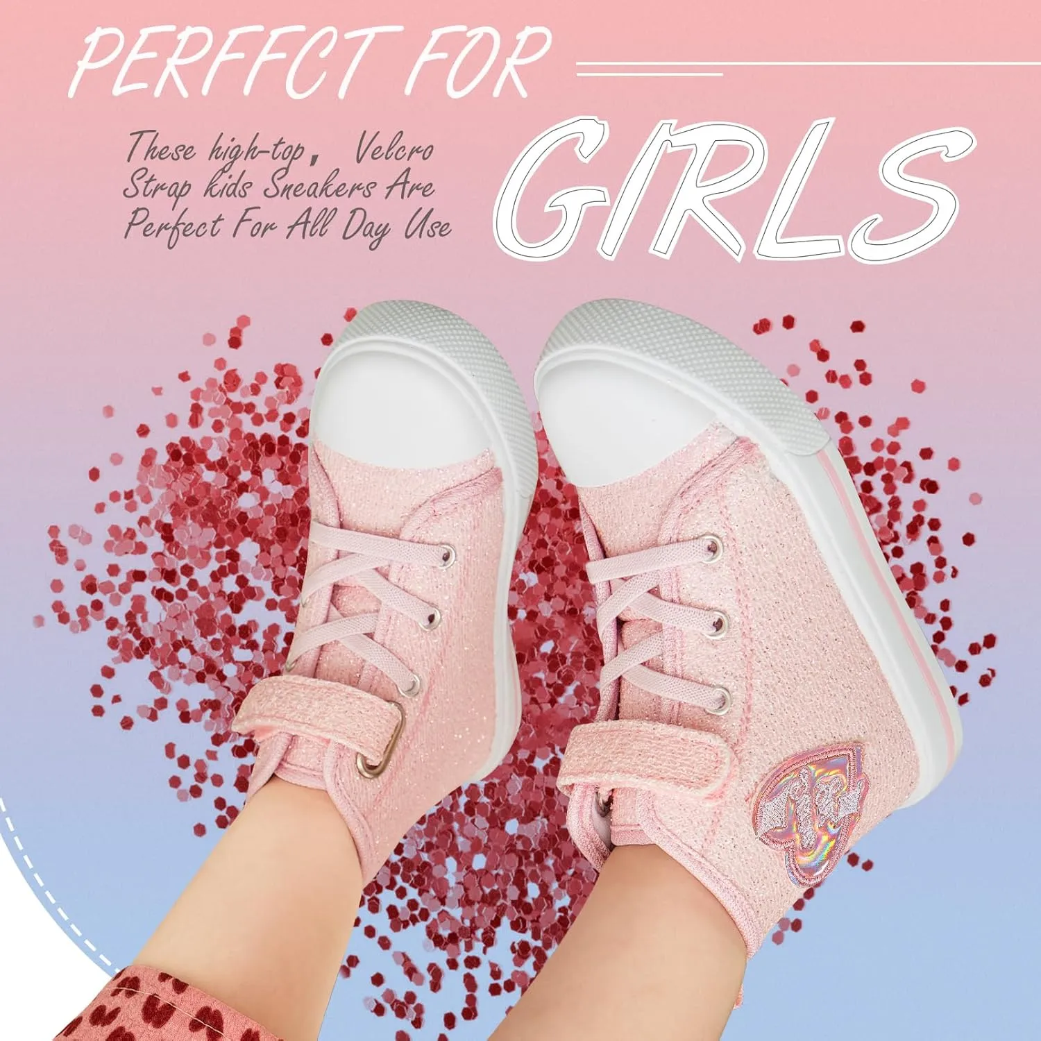 Toddler Girls Sneakers Kids High Top Casual Canvas Shoes with Sparkle Color Change Flipping Sequins