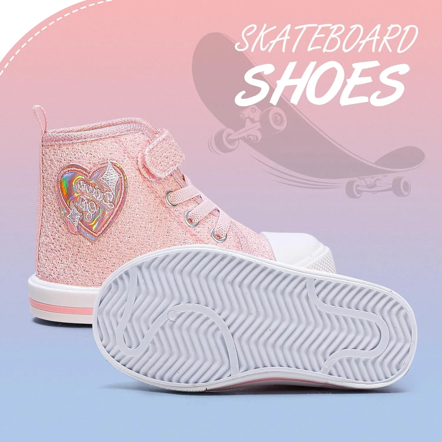 Toddler Girls Sneakers Kids High Top Casual Canvas Shoes with Sparkle Color Change Flipping Sequins